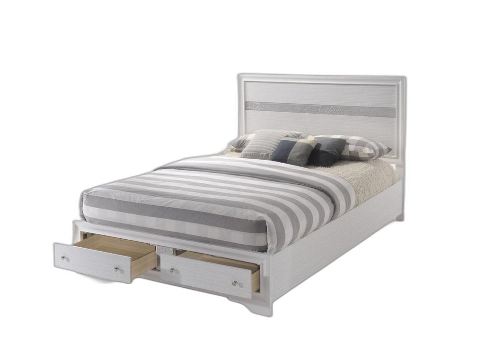 White and Gray Wood Queen With Two Drawers Bed Frame