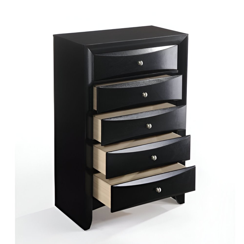 32" Black Solid Wood Five Drawer Standard Chest
