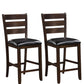 Set of Two 41" Black and Brown Faux Leather and Solid Wood Counter Height Bar Chairs