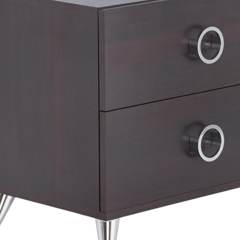 20" Silver And Espresso End Table With Two Drawers