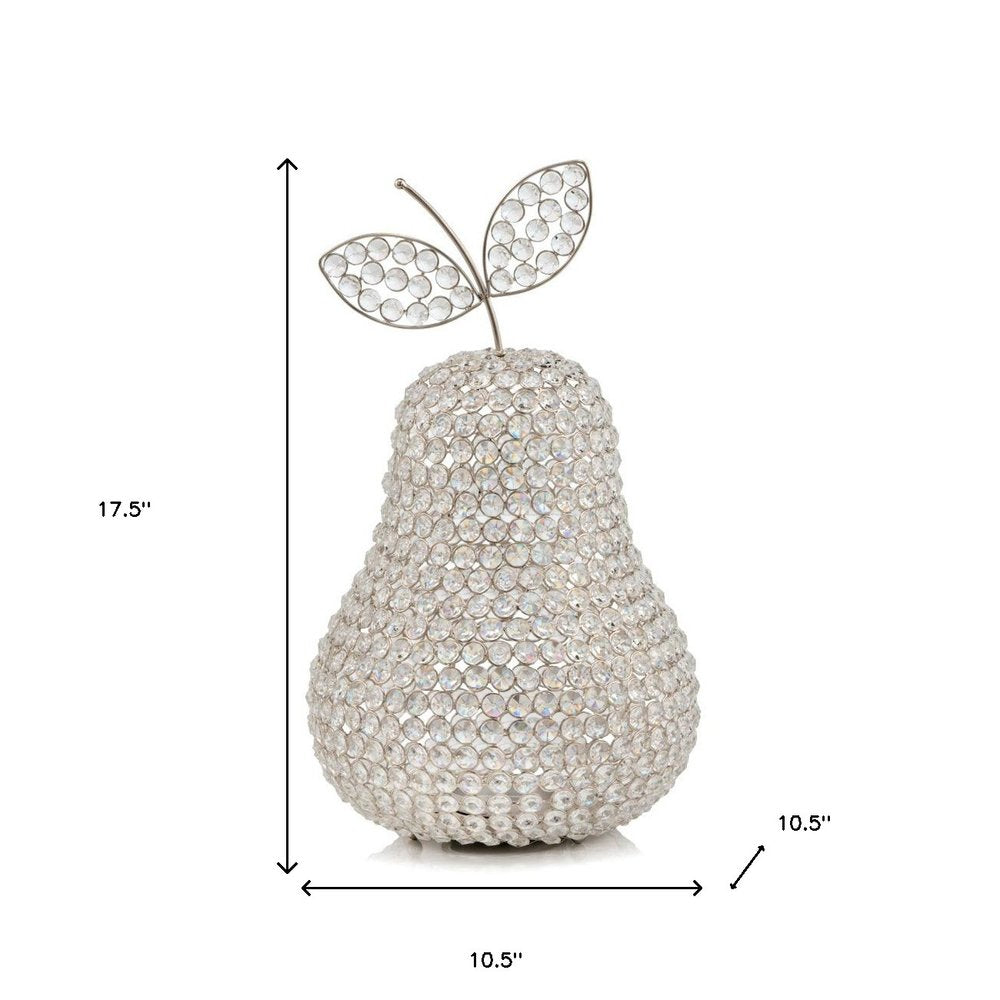 10" Silver and Faux Crystal Decorative Pear Tabletop Sculpture