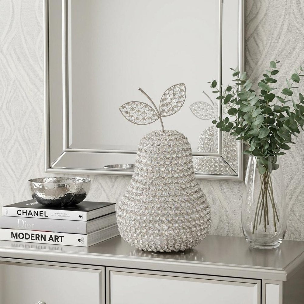 10" Silver and Faux Crystal Decorative Pear Tabletop Sculpture