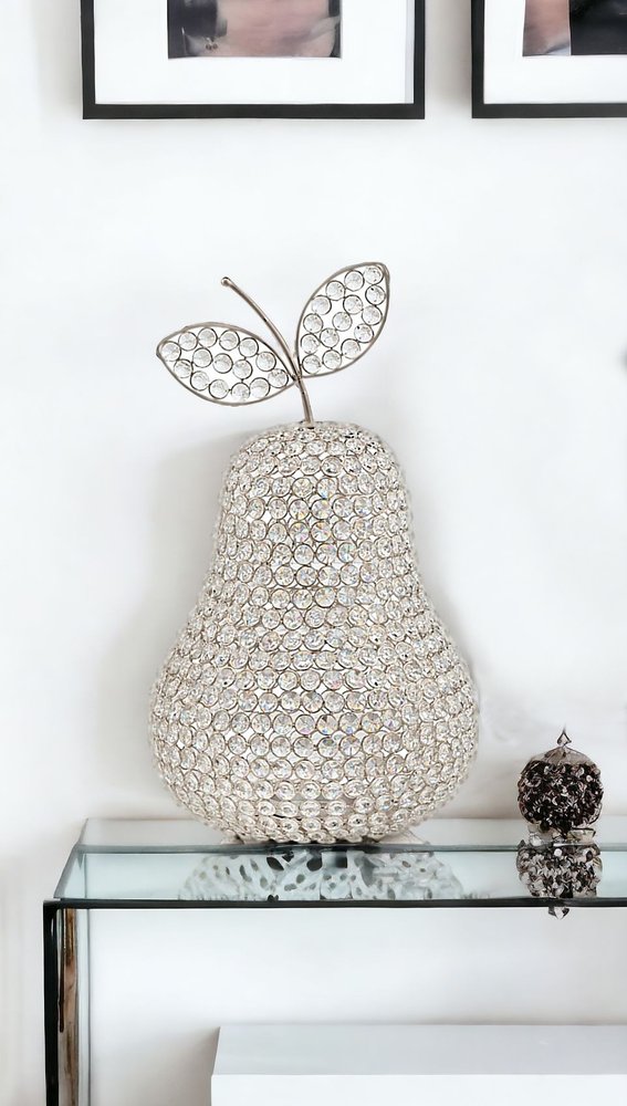 10" Silver and Faux Crystal Decorative Pear Tabletop Sculpture