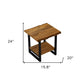24" Brown And Black Solid Wood And Iron Square Frame End Table With Shelf