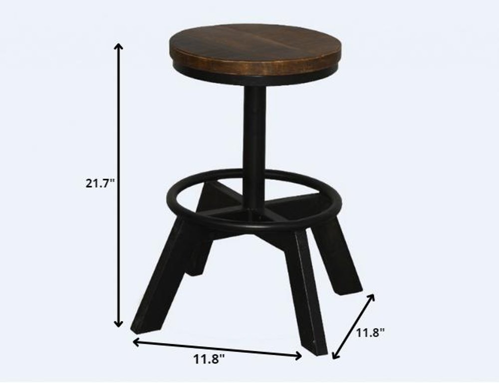 22" Brown and Black Solid Wood and Iron Backless Bar Chair