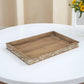 17" Brown Distressed Finish Wood Tray With Side Carvings
