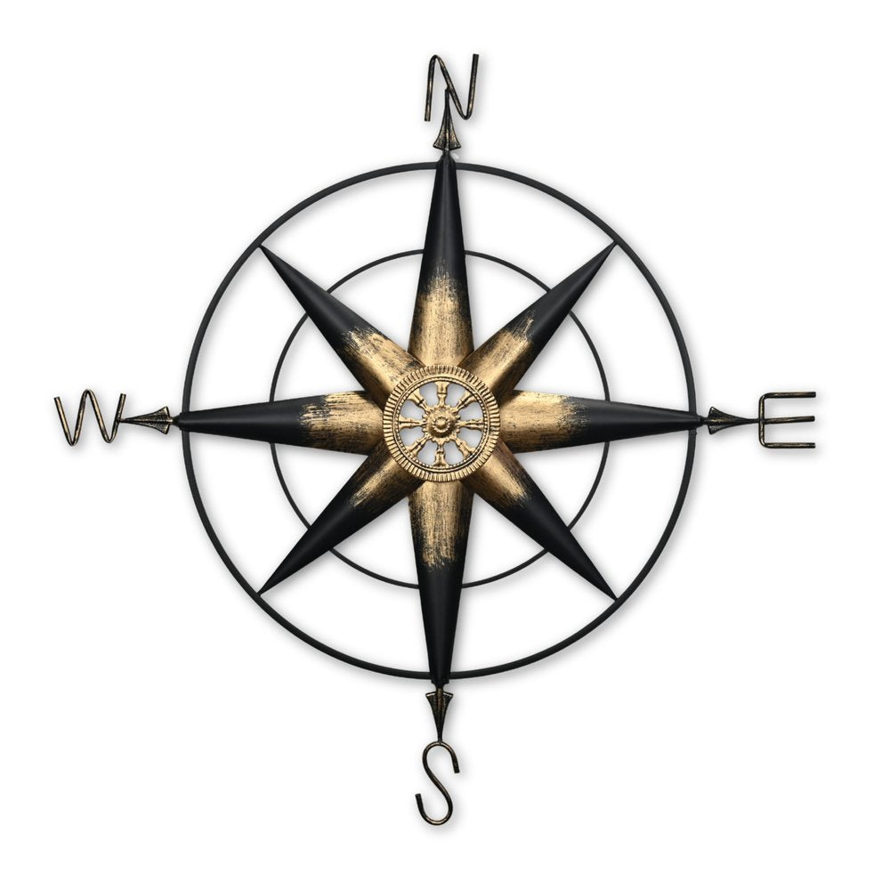 39" Black Rustic Compass Metal Wall Decor