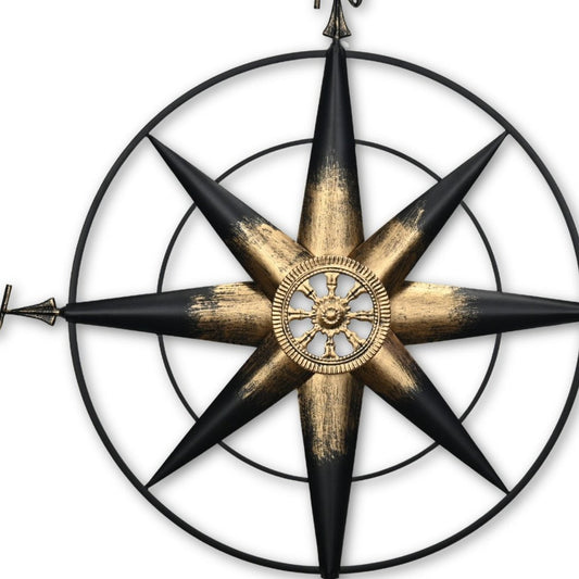 39" Black Rustic Compass Metal Wall Decor