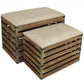 Set of Two Brown Wood Slat and Upholstery Storage Benches With Flip Top