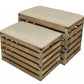 Set of Two Brown Wood Slat and Upholstery Storage Benches With Flip Top