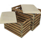 Set of Two Brown Wood Slat and Upholstery Storage Benches With Flip Top