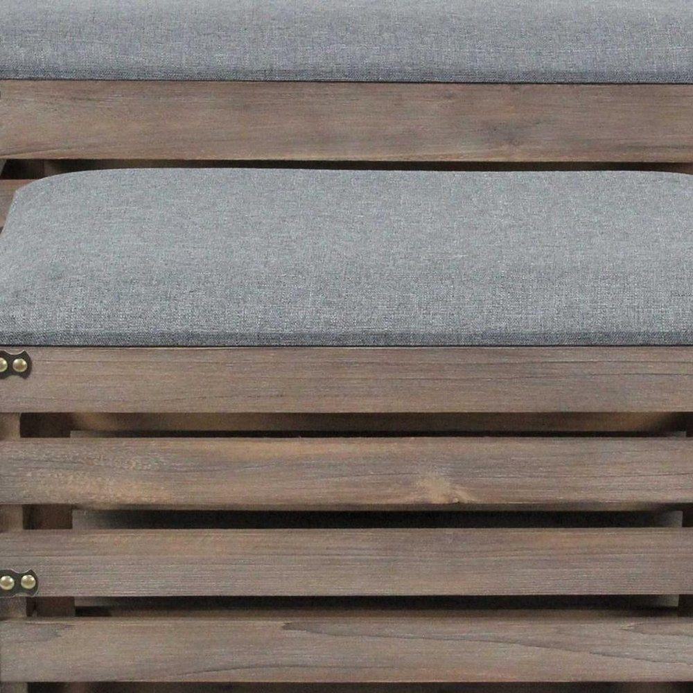 24" Gray and Brown Linen Upholstered Storage Bench with Flip Top