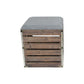 Set Of 2 Square Gray Linen Fabric And Wood Slats Storage Benches