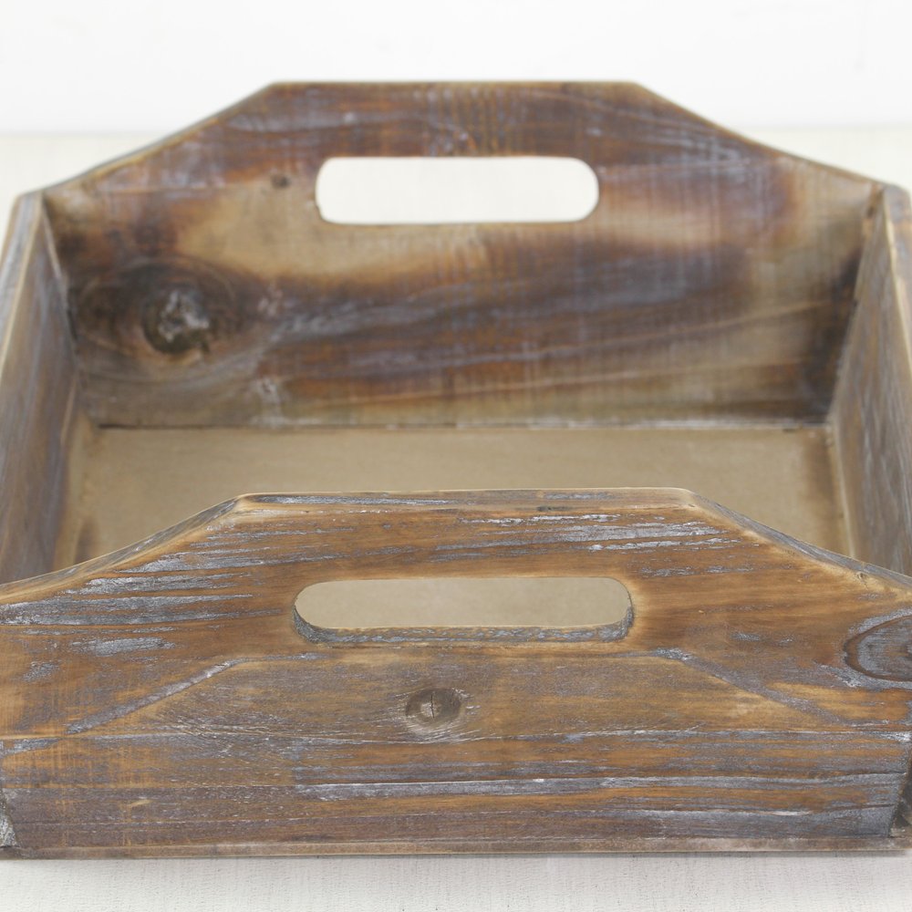 Dark Brown Finish Wood Serving Tray With Handles