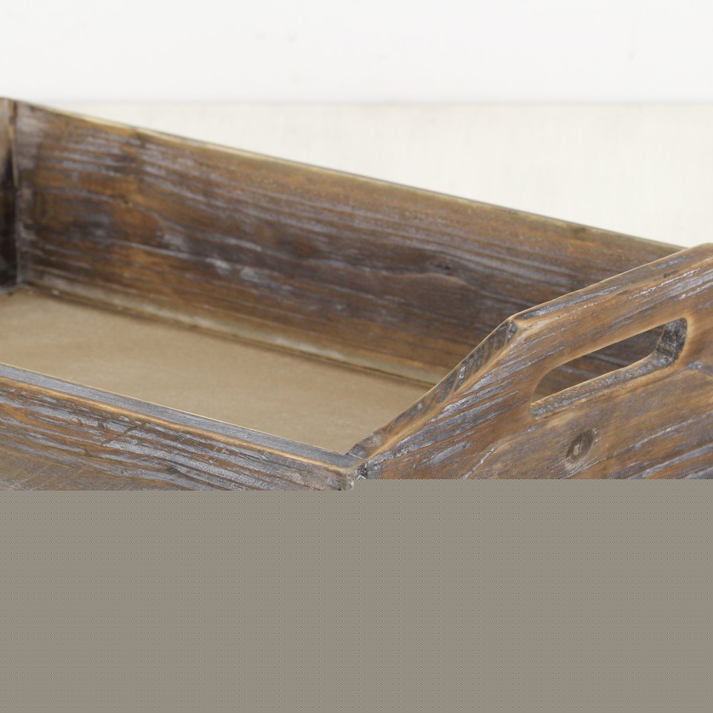 Dark Brown Finish Wood Serving Tray With Handles