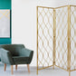 71" Gold Iron Folding Three Panel Screen Room Divider