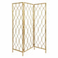 71" Gold Iron Folding Three Panel Screen Room Divider