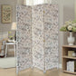 71" Beige and Black Fabric Folding Three Panel Screen Room Divider
