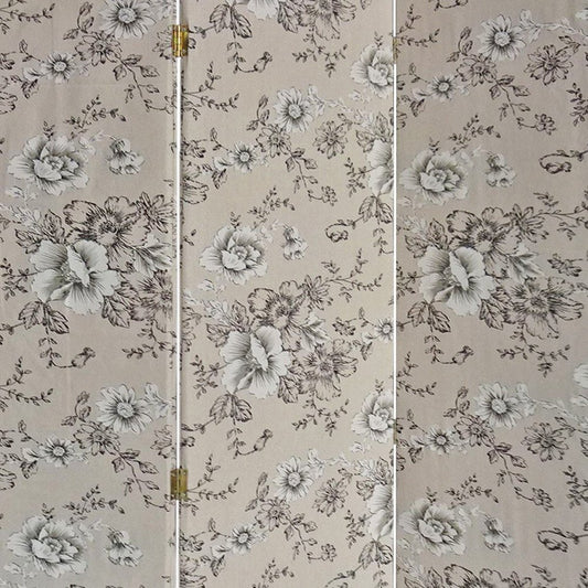 71" Beige and Black Fabric Folding Three Panel Screen Room Divider