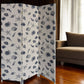 71" Blue and Beige Fabric Folding Three Panel Screen Room Divider