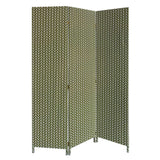 71" Green Fabric Folding Three Panel Screen Room Divider