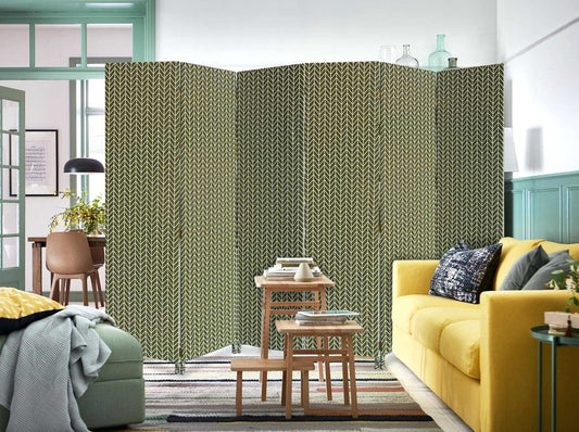 71" Green Fabric Folding Three Panel Screen Room Divider