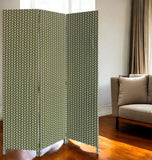 71" Green Fabric Folding Three Panel Screen Room Divider