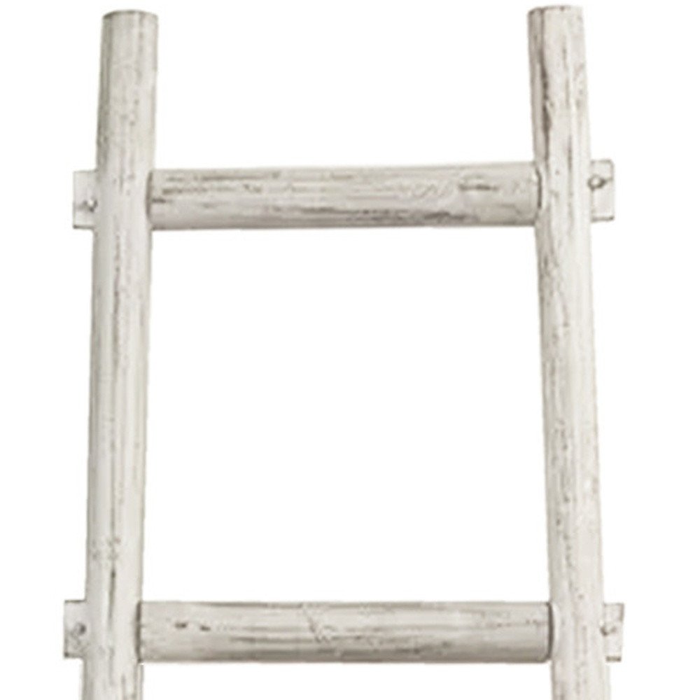 72" White Rustic Six Step Wood Ladder Shelf