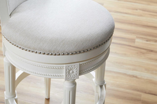 Light Gray and White Solid Wood Swivel Bar Chair