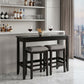 Set of Two 27" Light Gray and Dark Brown Solid Wood Backless Bar Chairs with Table