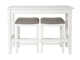 49" Three Piece White Wood Rectangular Bar Table With Two Stools