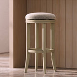 30" Gray and Ivory Fabric and Solid Wood Backless Bar Height Swivel Bar Chair