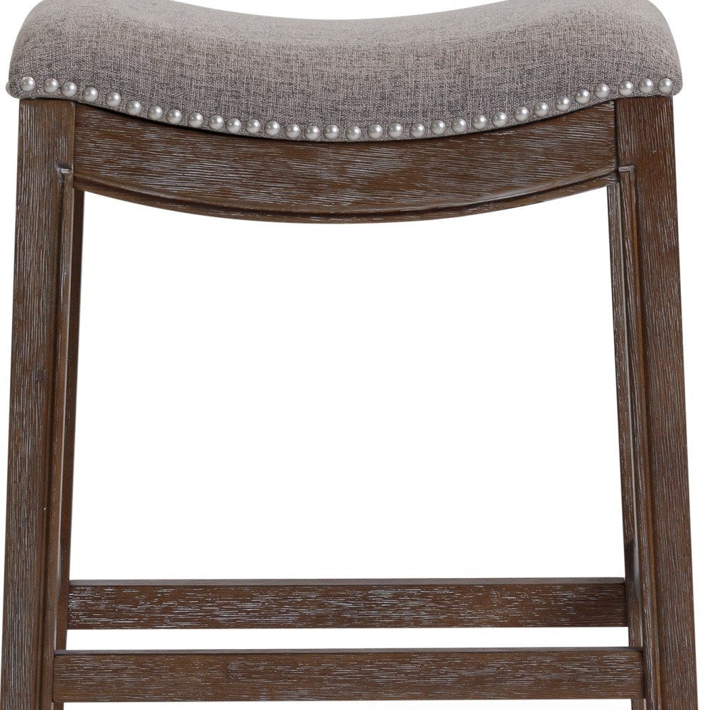 26" Gray and Brown Fabric and Solid Wood Backless Counter Height Bar Chair