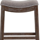 26" Gray And Brown Fabric And Linen And Solid Wood Backless Counter Height Bar Chair