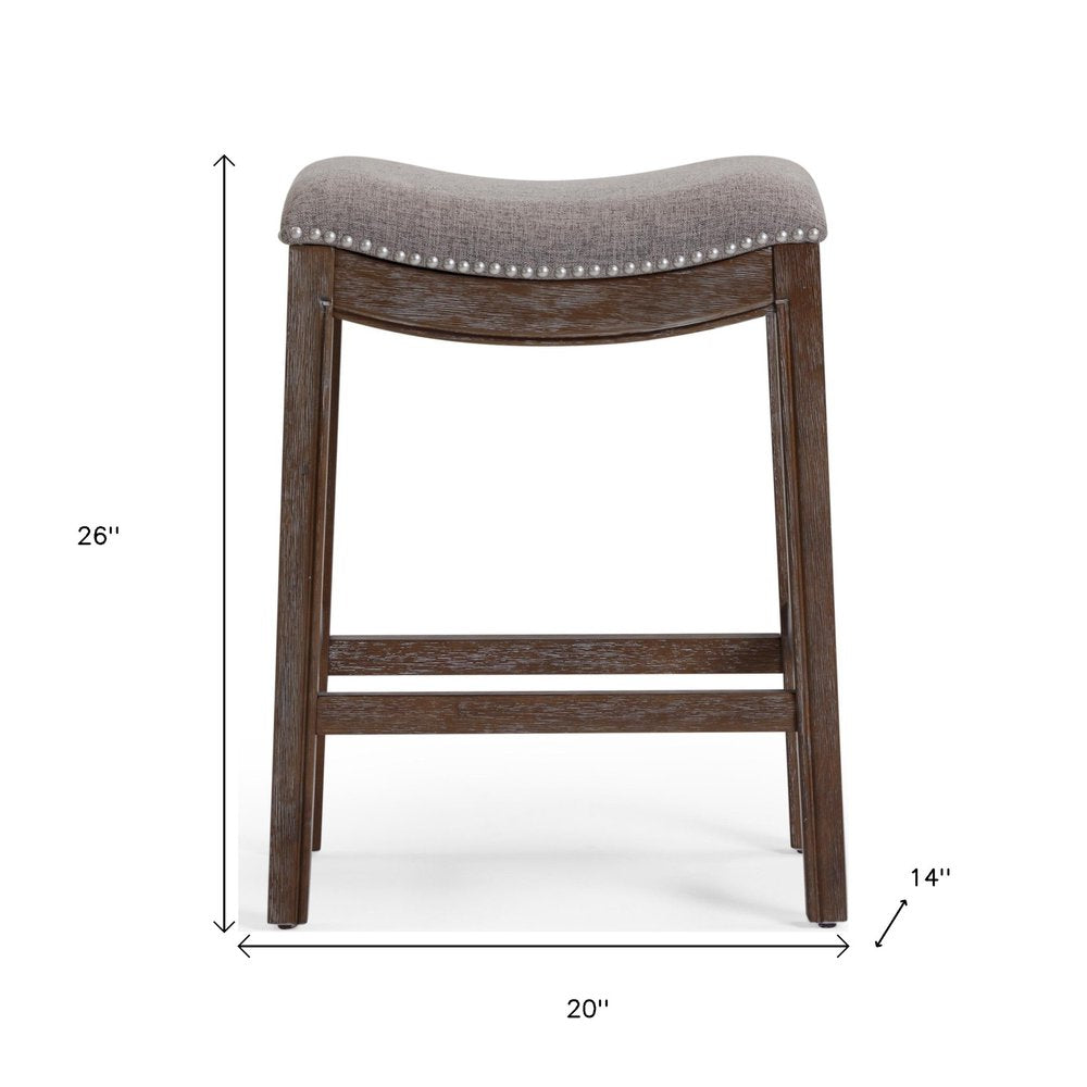 26" Gray and Brown Fabric and Solid Wood Backless Counter Height Bar Chair
