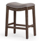 26" Gray And Brown Fabric And Linen And Solid Wood Backless Counter Height Bar Chair