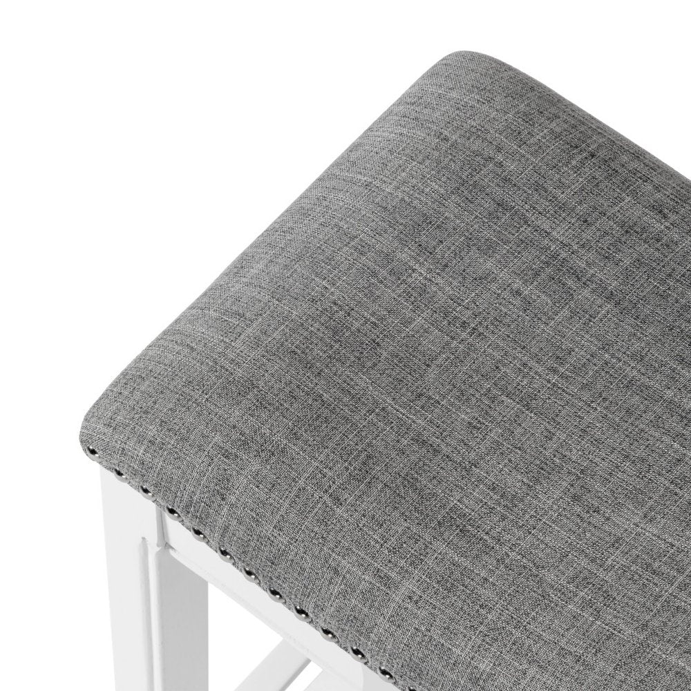 26" Gray and White Solid Wood and Linen Blend Backless Counter Height Bar Chair