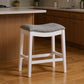 26" Gray and White Solid Wood and Linen Blend Backless Counter Height Bar Chair
