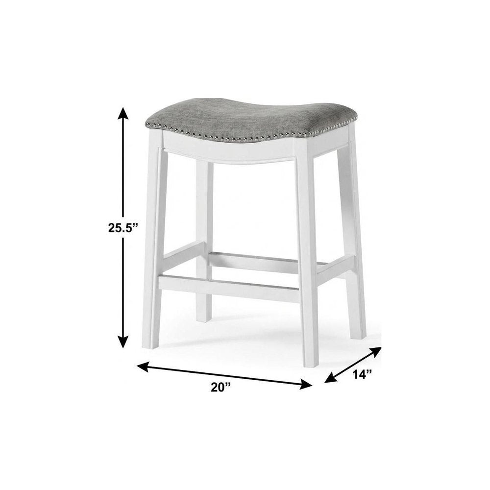 26" Gray and White Solid Wood and Linen Blend Backless Counter Height Bar Chair