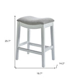 26" Gray and White Solid Wood and Linen Blend Backless Counter Height Bar Chair
