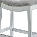 26" Gray and White Solid Wood and Linen Blend Backless Counter Height Bar Chair