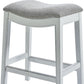 26" Gray and White Solid Wood and Linen Blend Backless Counter Height Bar Chair