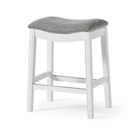26" Gray And White Fabric And Solid Wood Backless Counter Height Bar Chair