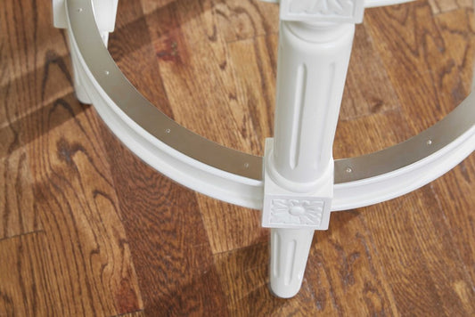 26" White Solid Wood and Fabric Backless Counter Height Swivel Bar Chair