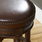 31" Brown Faux Leather And Solid Wood Backless Counter Height Swivel Bar Chair