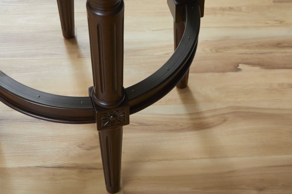 31" Brown Faux Leather and Solid Wood Backless Counter Height Swivel Bar Chair