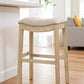 31" Linen and Natural Solid Wood Backless Bar Height Bar Chair