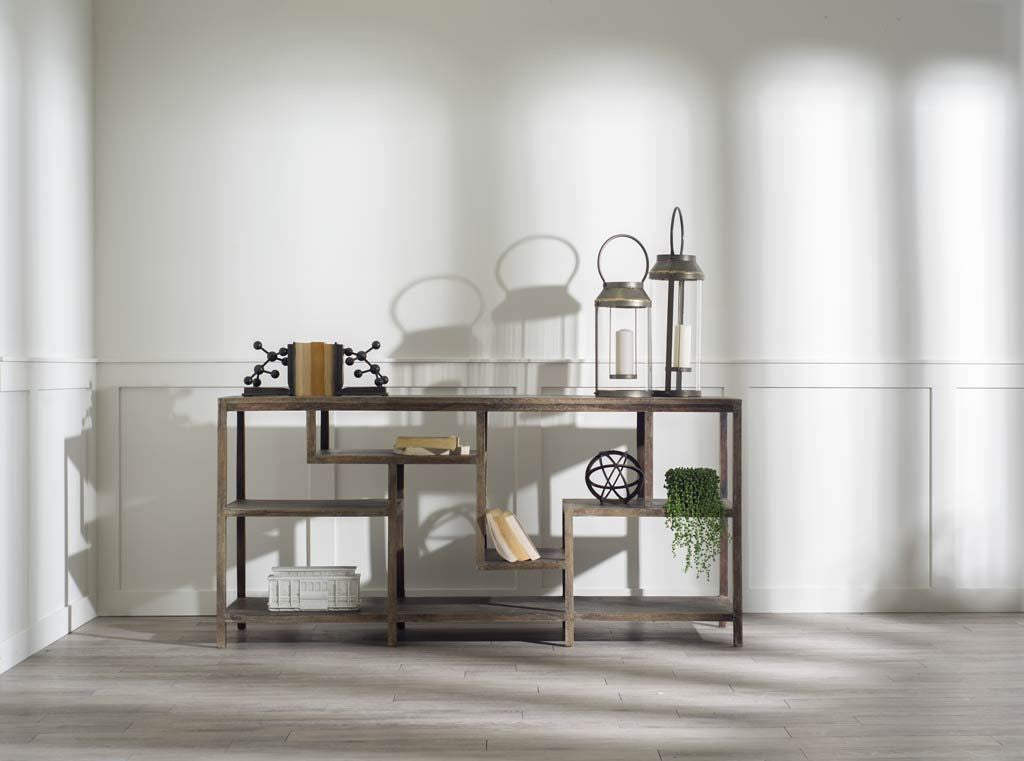 66" Brown Solid Wood Frame Console Table Five Shelves