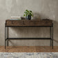 56" Brown and Black Solid Wood and Metal Distressed Console Table With Four Drawers