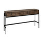 56" Brown and Black Solid Wood and Metal Console Table With Four Drawers